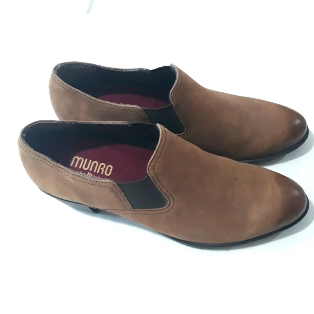 Munro American Tan Boots Leather Loafer Heels Bootie Size 11 M